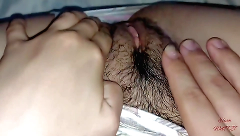 Hot teen stepsisters tease each other's hairy pussies