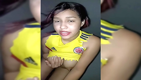 Brunette in a sexy outfit fucks on her bed with her lover