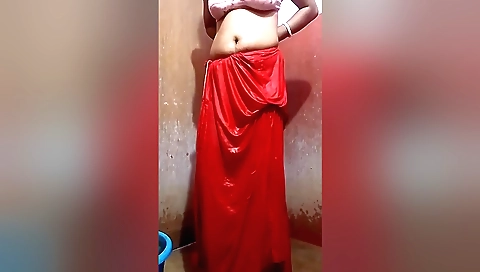 Shaved hottie in a shower towel is on top of the shower stall