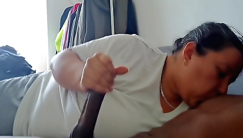 Horny mature lady cums in mouth in interracial sex