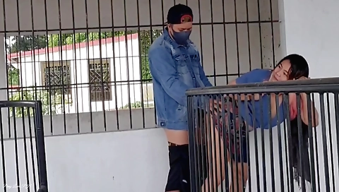 Brunette stepsister fucked by her stepbrother outdoors