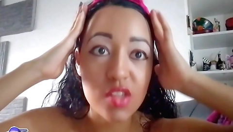 Hairy brunette milf with perfect body does not need men to pleasure