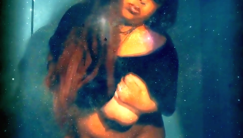 Half-nude dance in a tight black dress by a skinny teen