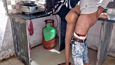 Hairy teen with a hairy pussy fucks in her kitchen