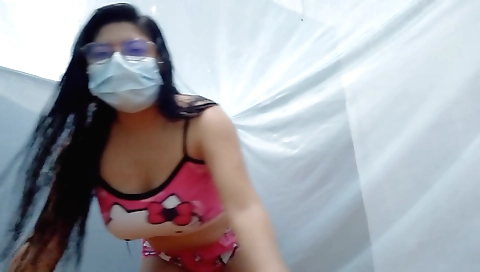 Brunette babe with big tits is naked for the first time