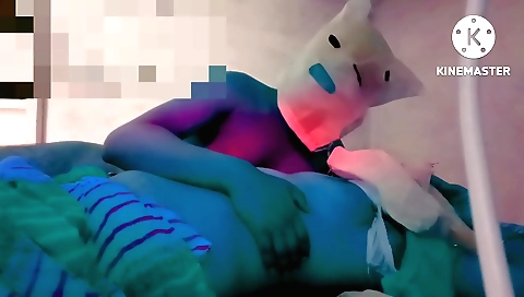 Indian girl in stockings gives a blowjob to her boyfriend