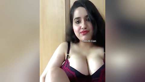 Hot brunette in bikini video show big boobs in hot dress