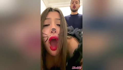 My hot brunette stepsister gets screwed in her car