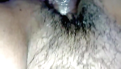 Indian girl with hairy bush has a blowjob in the room