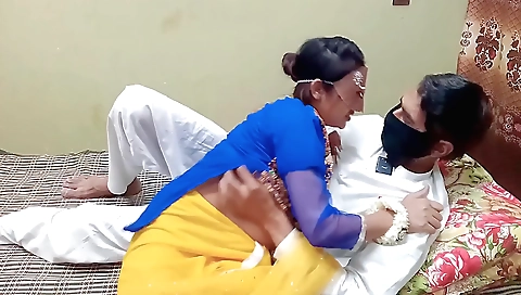 Indian brunette with a pink bra and shorts getting fucked