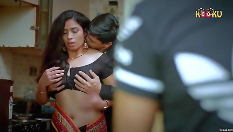 Ebony blonde is dressed up on her sofa for a hot porn scene