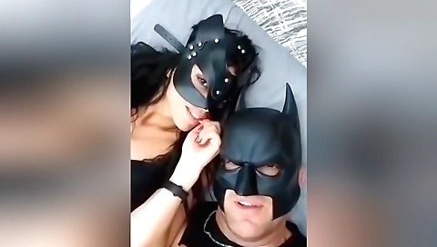 Brunette in a vertical sex video fucks on her pussy