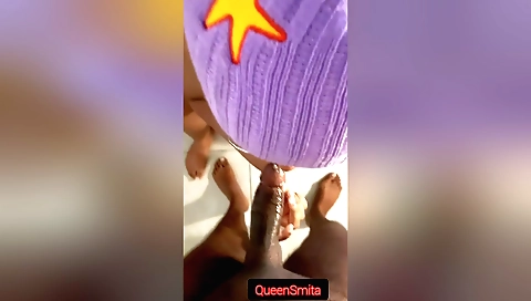 Indian babe with big black cock is sucking and fingering