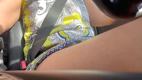 Amateur wife caught masturbating in a car in public