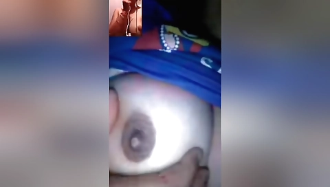 Sexy brunette with big boobs shows her boobs on webcams