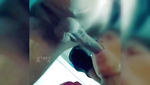 Indian brunette sucks her big cock for a deepthroat